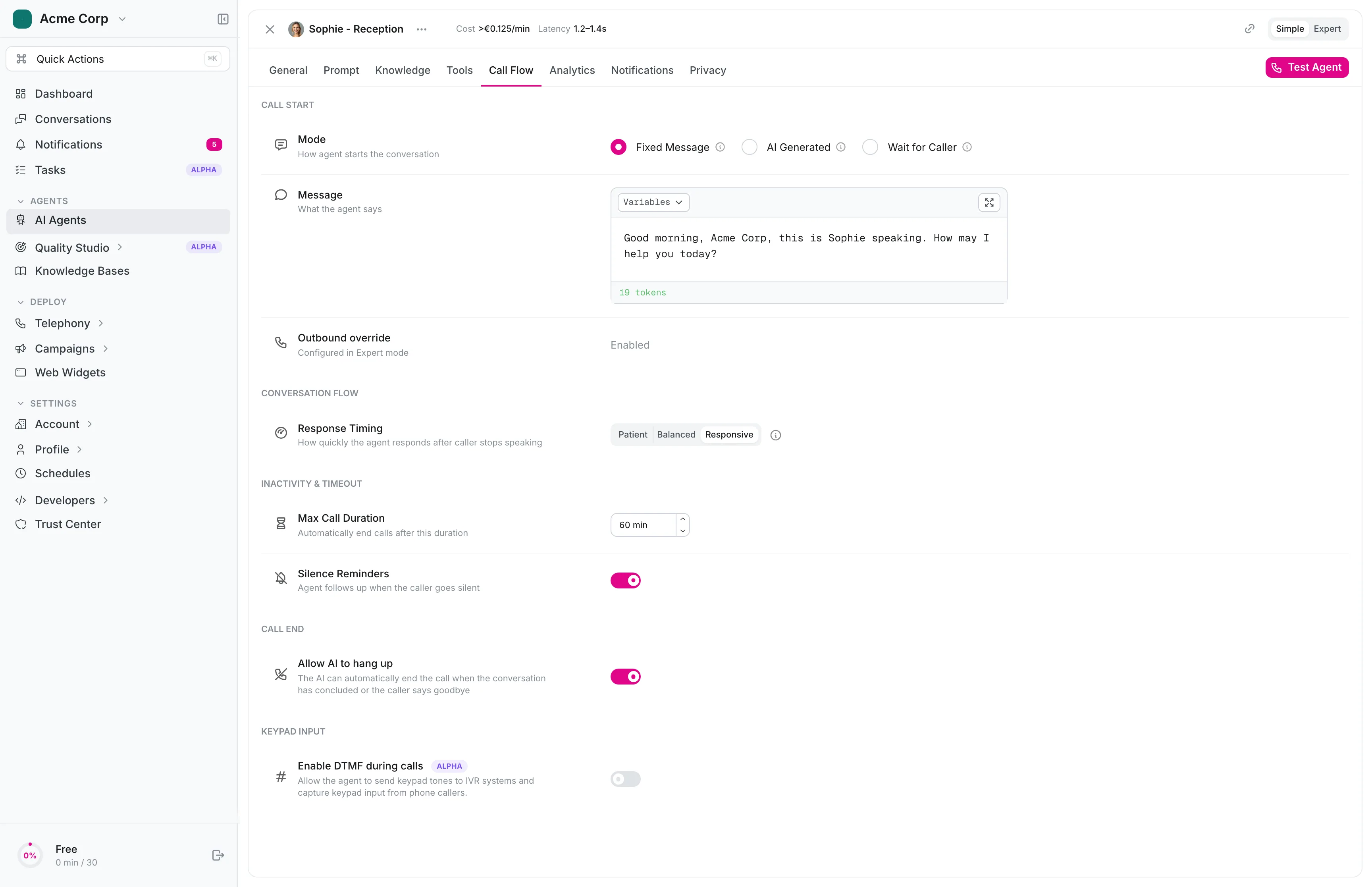 itellicoAI agent builder — Call flow configuration