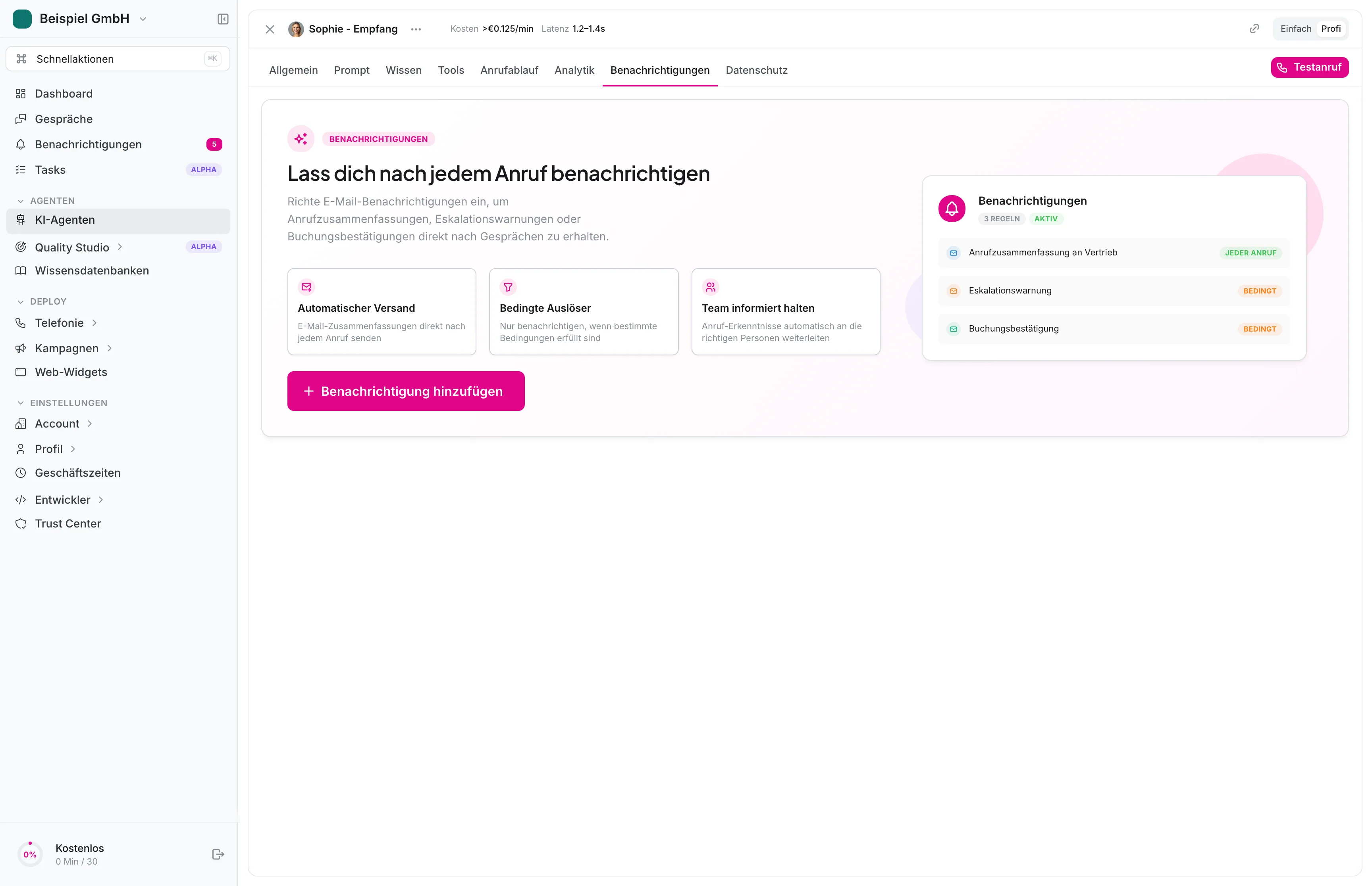 itellicoAI Gesprächsdetail — Transkript, Zusammenfassung und strukturiertes Ergebnis