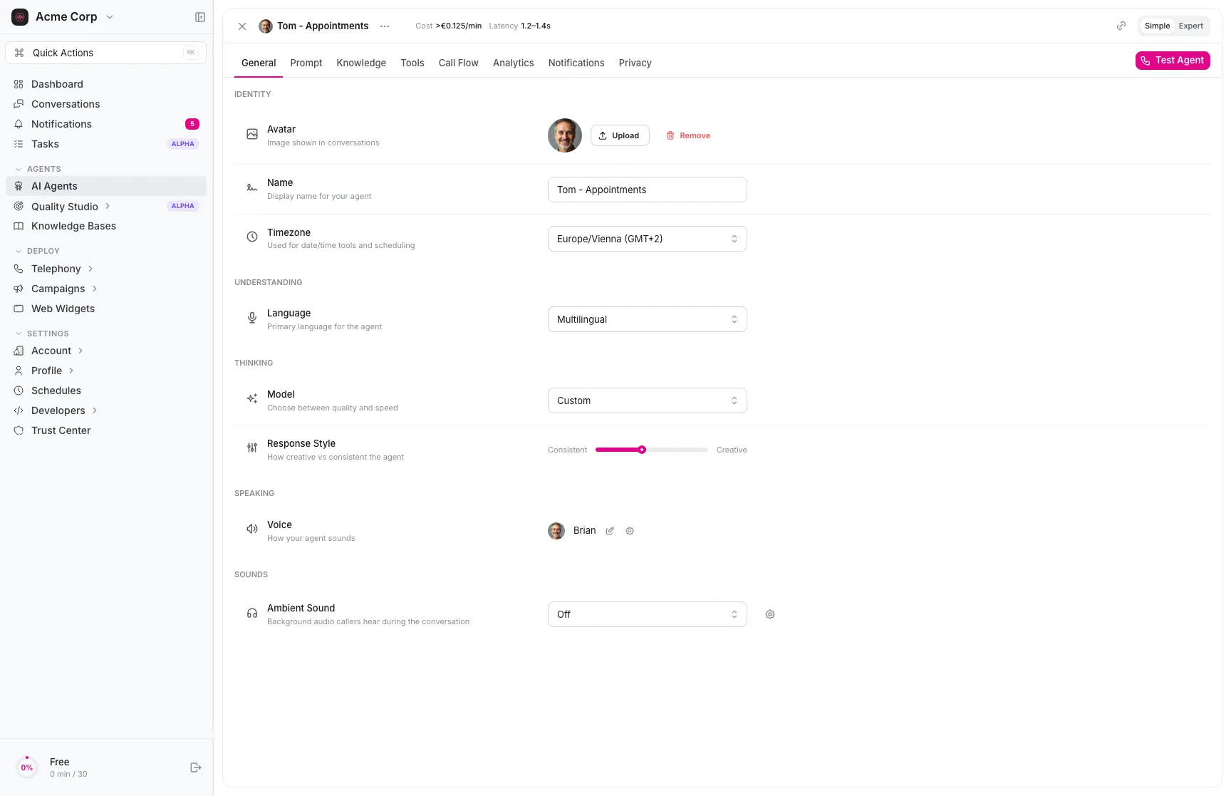 itellicoAI platform — Agent Editor