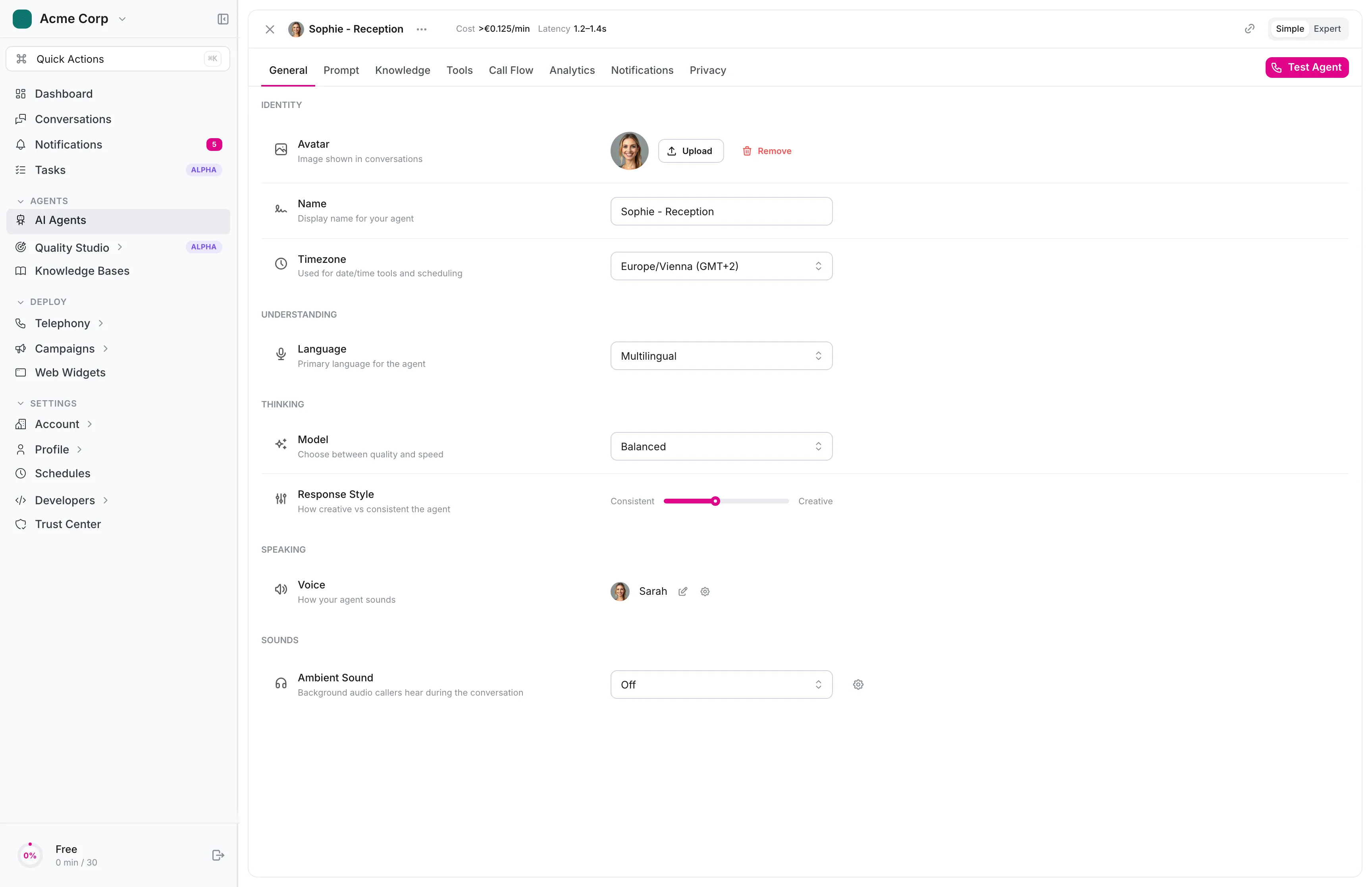 itellicoAI platform — Agent Editor